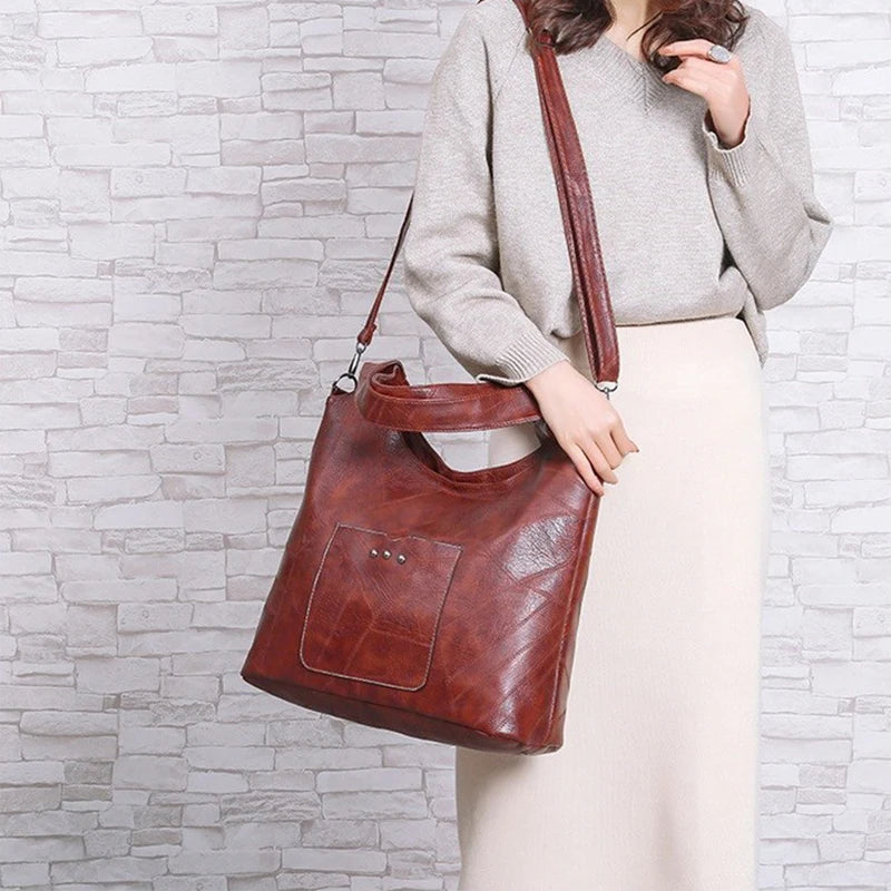 Retro Vintage Tote Bag Rivets Shoulder Bag Classic Crossbody Handbag