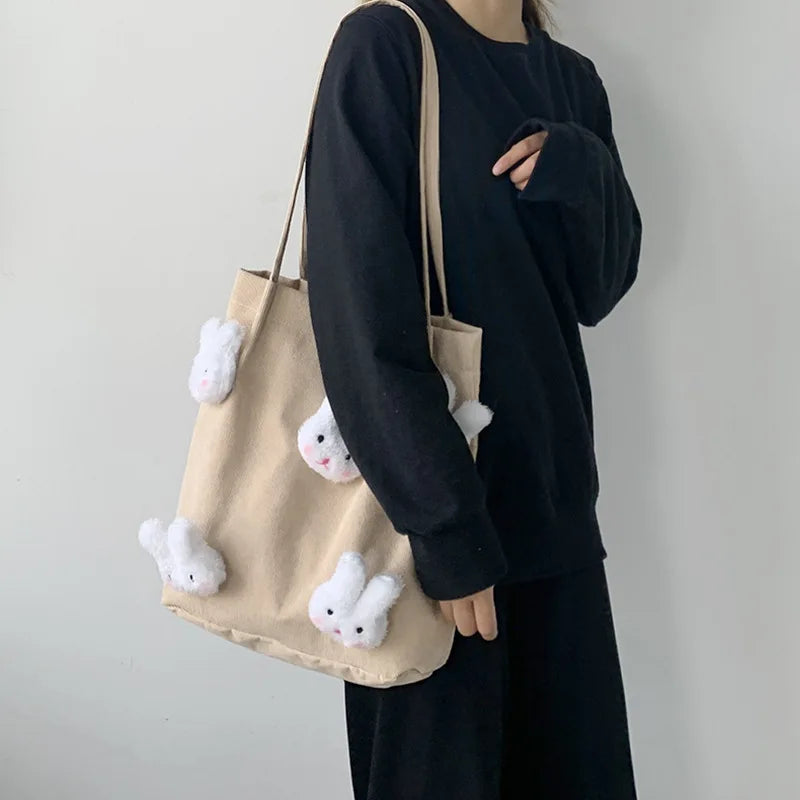 Corduroy Shoulder Bag Female Cartoon Japanese Ins Handbag