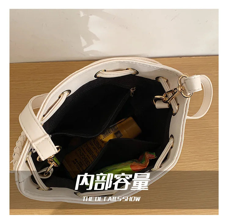 Fringe Women's Shoulder Bag PU Leather Crossbody Bucket Handbag