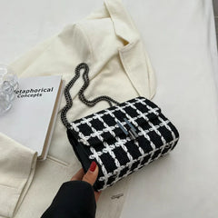 Famous Woolen Tweed Handbags Lock Purse Knit Shoulder Bags