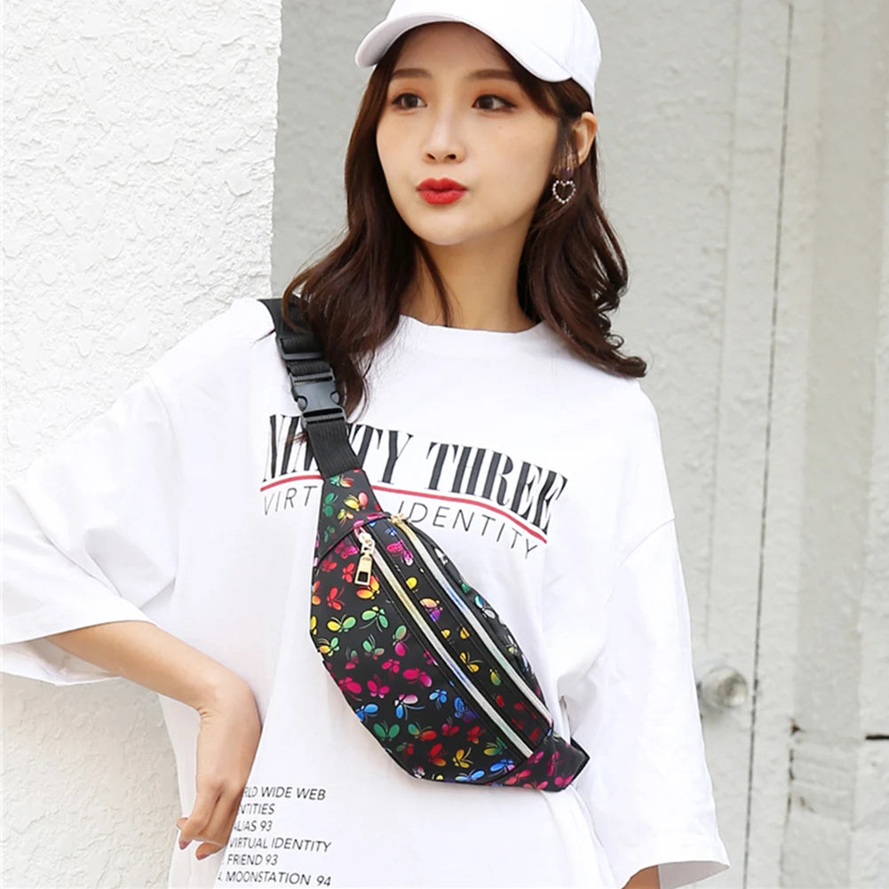 Women's Butterfly Print Fanny Bag Crossbody Chest Phone Purse