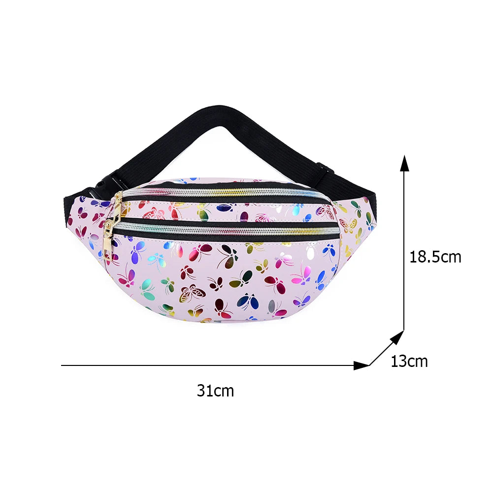 Women's Butterfly Print Fanny Bag Crossbody Chest Phone Purse
