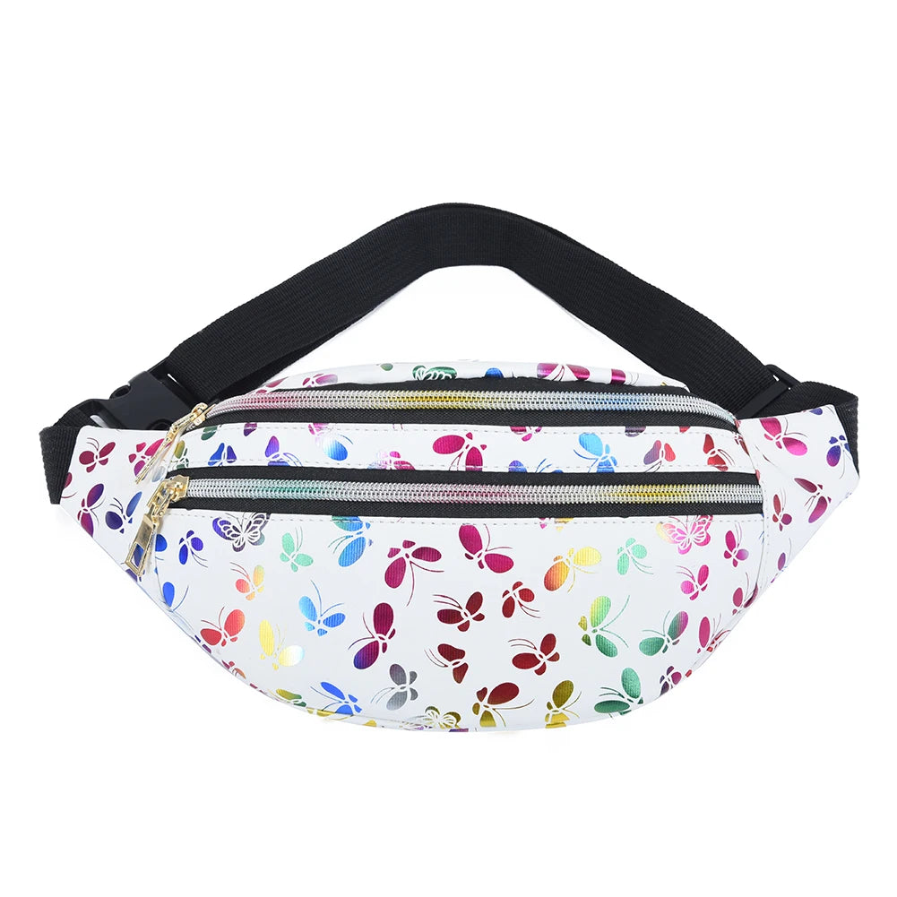 Women's Butterfly Print Fanny Bag Crossbody Chest Phone Purse