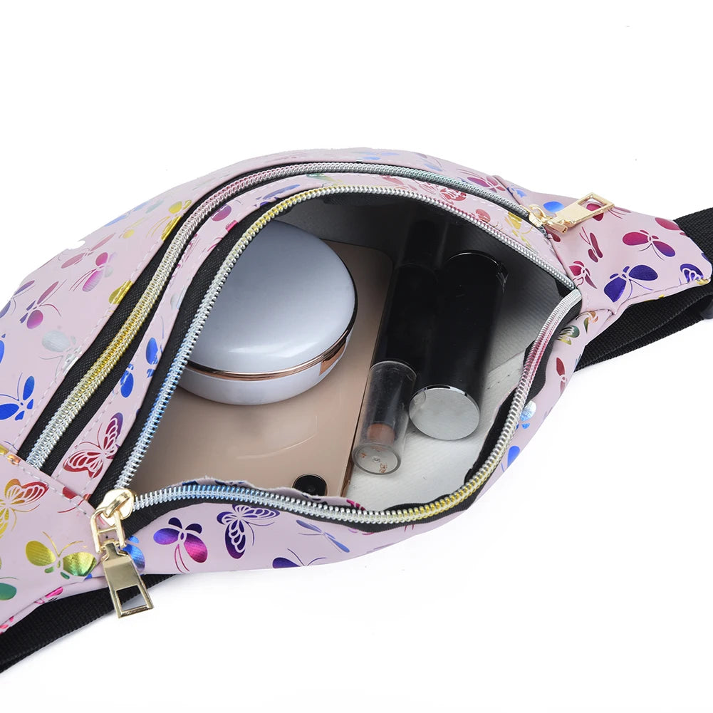 Women's Butterfly Print Fanny Bag Crossbody Chest Phone Purse