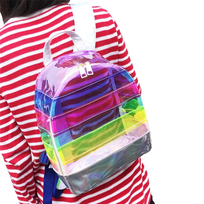 Clear Waterproof Kids Backpack Rainbow Striped Stylish School Daypack