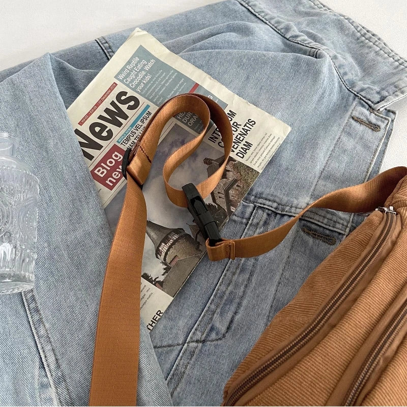 Corduroy Fanny Pack Zippered Waist Bag for Women