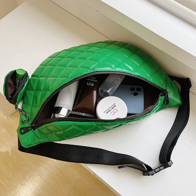 Women's Large Waist Bag Waterproof PU Leather Shoulder Messenger Pack