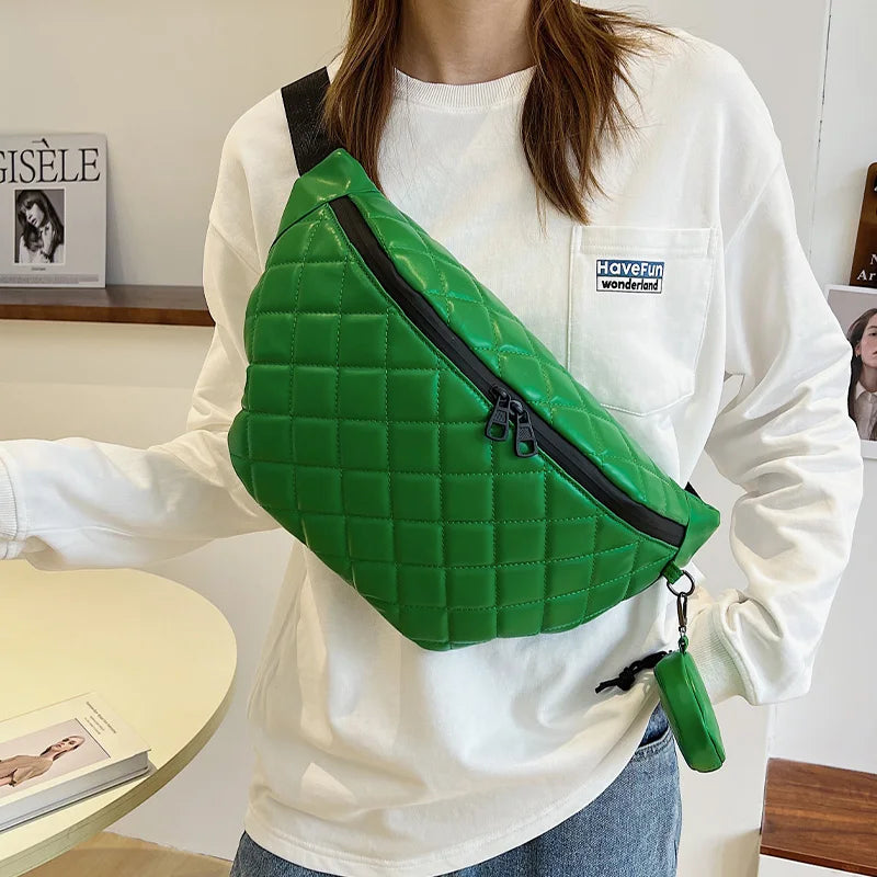 Women's Large Waist Bag Waterproof PU Leather Shoulder Messenger Pack