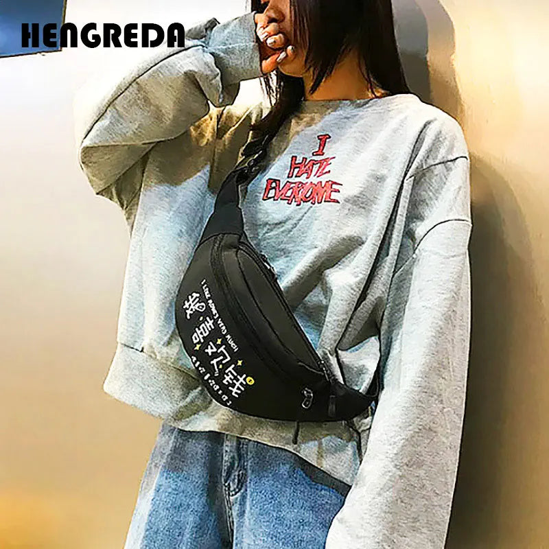 Women's Fanny Pack 3-Zipper Waist Bag Hip-hop Men Chest Bag Travel Sling Pocket