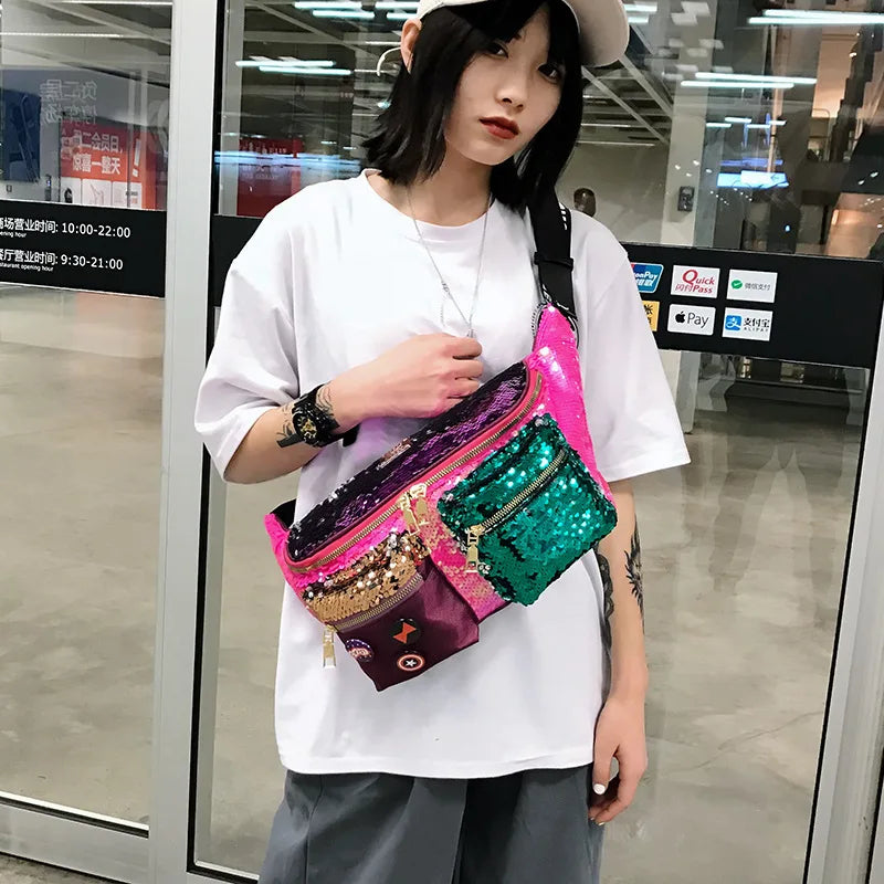 Sequins Waist Belt Bag Crossbody Chest pack Girl Shoulder Waist Bag