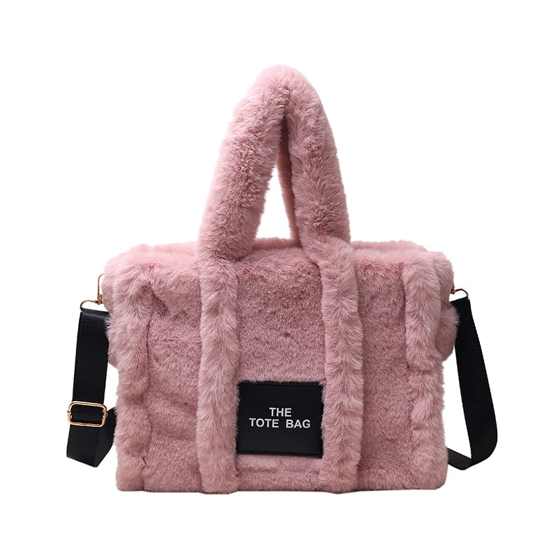 Faux Fur Tote Handbag for Women Shoulder Bag Plush Messenger Crossbody Purse