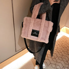 Faux Fur Tote Handbag for Women Shoulder Bag Plush Messenger Crossbody Purse