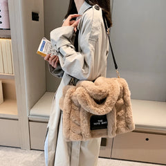 Faux Fur Tote Handbag for Women Shoulder Bag Plush Messenger Crossbody Purse