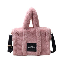 Faux Fur Tote Handbag for Women Shoulder Bag Plush Messenger Crossbody Purse
