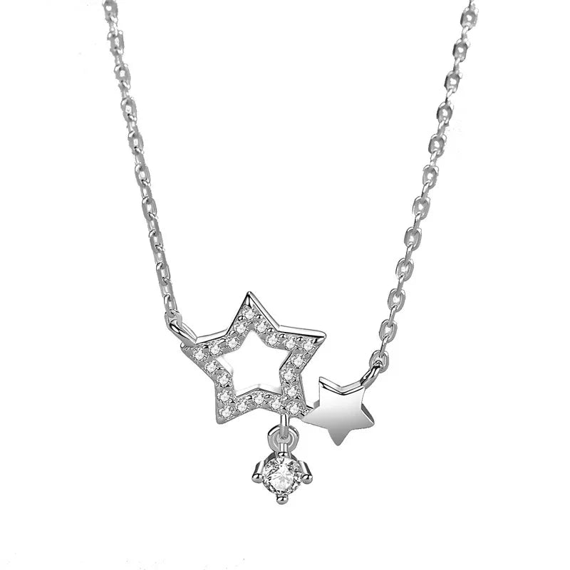 925 Silver Crystal Star Charm Bracelet Bangle Women Wedding Party Jewelry