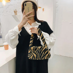 Plush Animal Print Mini Shoulder Bag