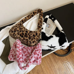 Plush Animal Print Mini Shoulder Bag