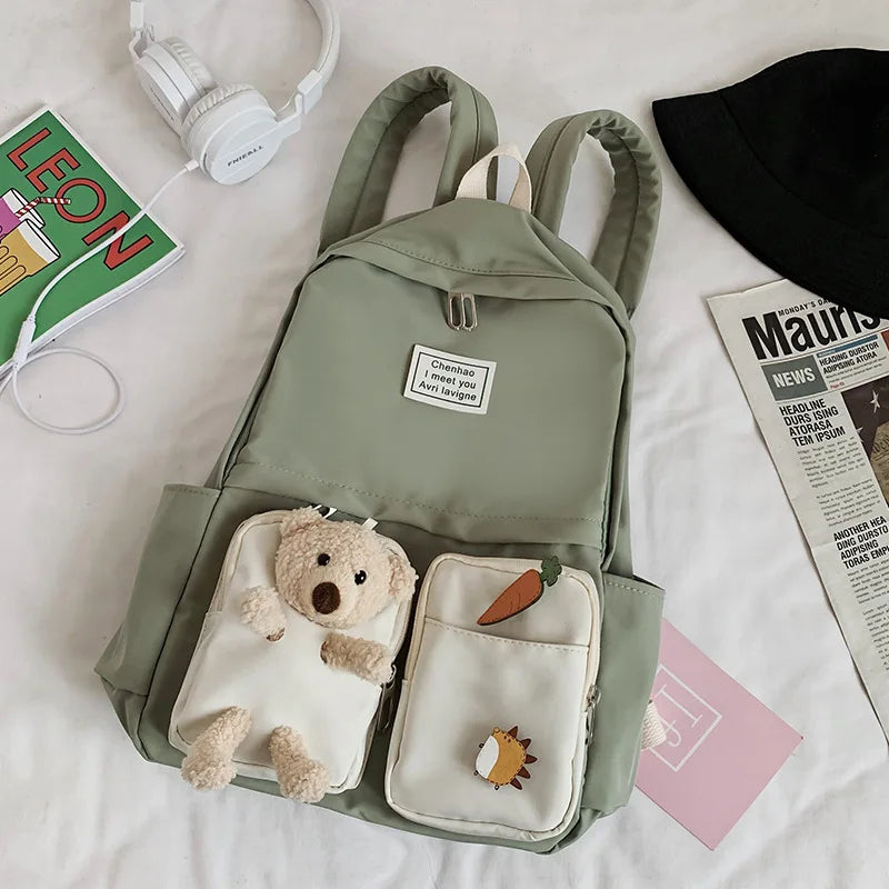 Heart Backpack Anti-Theft Canvas School Bag For Teenager Girls