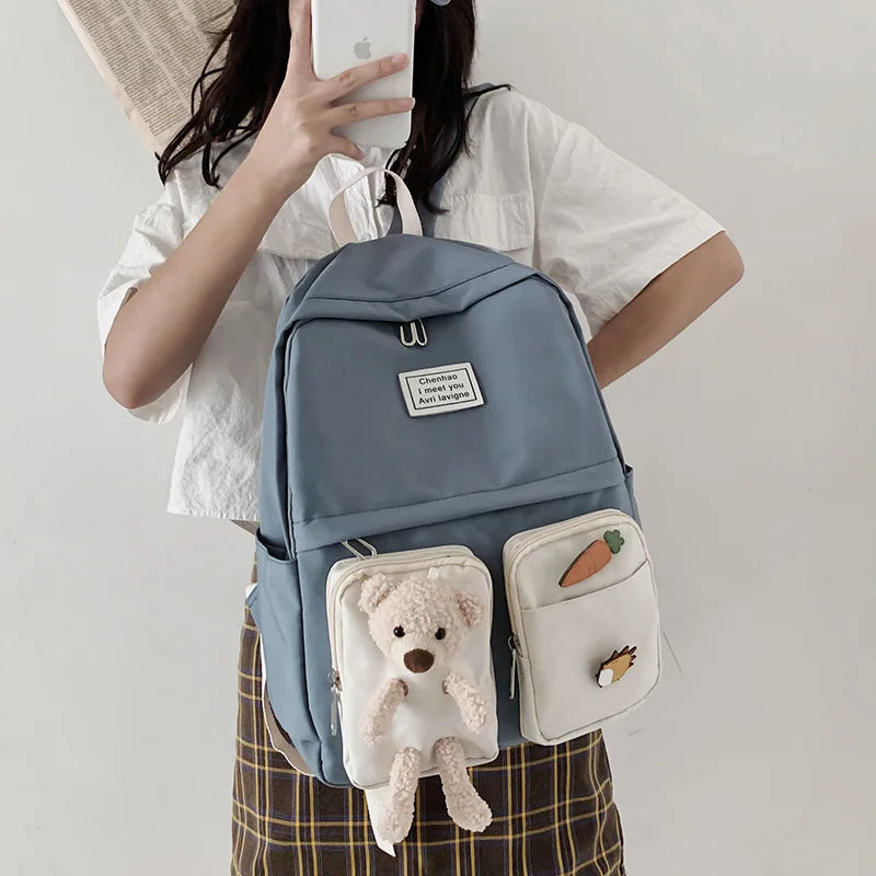 Heart Backpack Anti-Theft Canvas School Bag For Teenager Girls