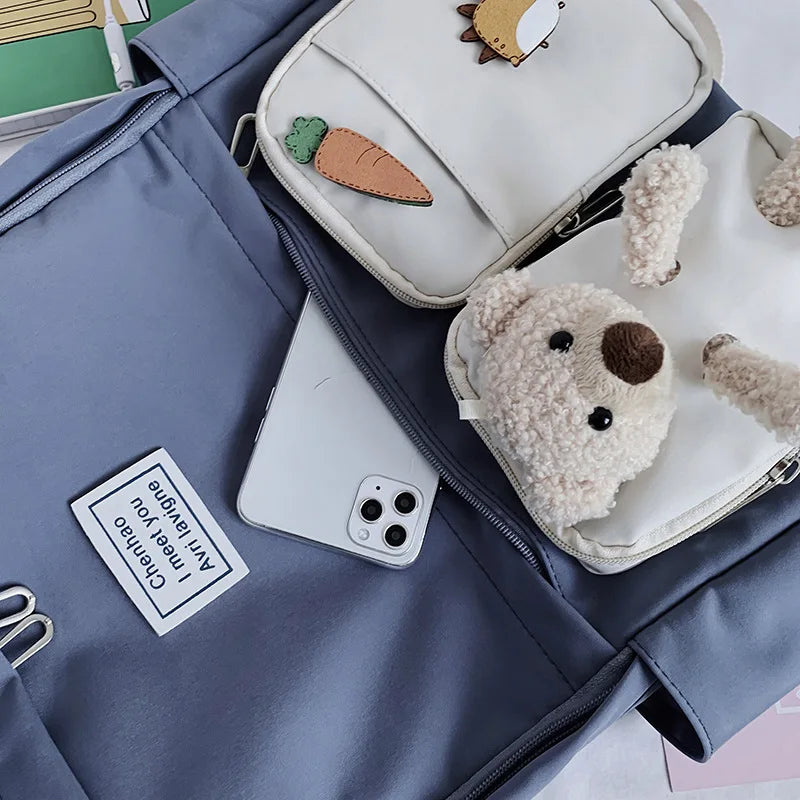Heart Backpack Anti-Theft Canvas School Bag For Teenager Girls