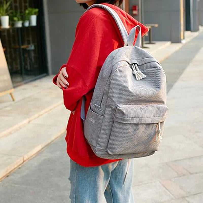 Corduroy Women Backpacks For Teenager Girls Student School Bag