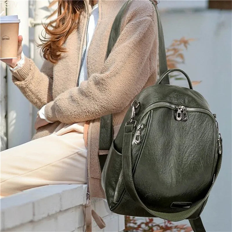 Women's PU Schoolbag Backpack Shoulder Bag Rucksack