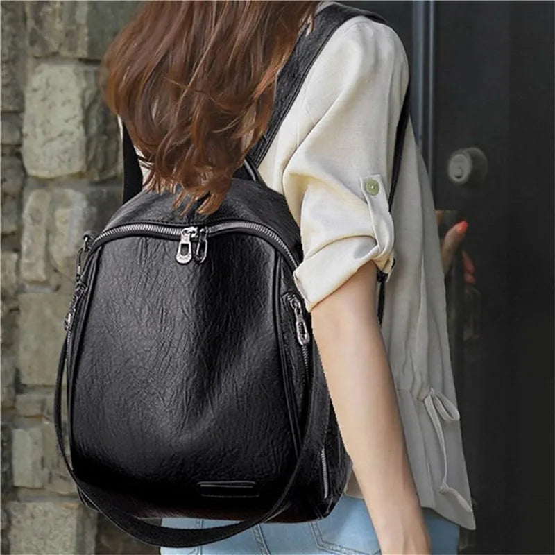Women's PU Schoolbag Backpack Shoulder Bag Rucksack