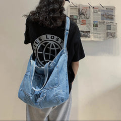 Large Messenger Bag Women Crossbody Purse Denim Shoulder Handbag