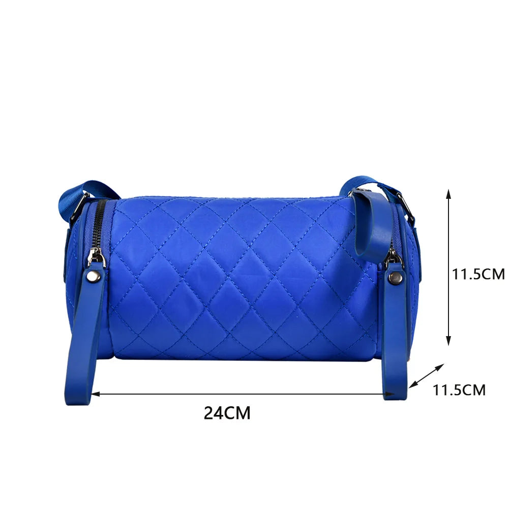 Diamond Lattice Leather Cylinder Pillow Bag Women Shoulder Crossbody Handbag