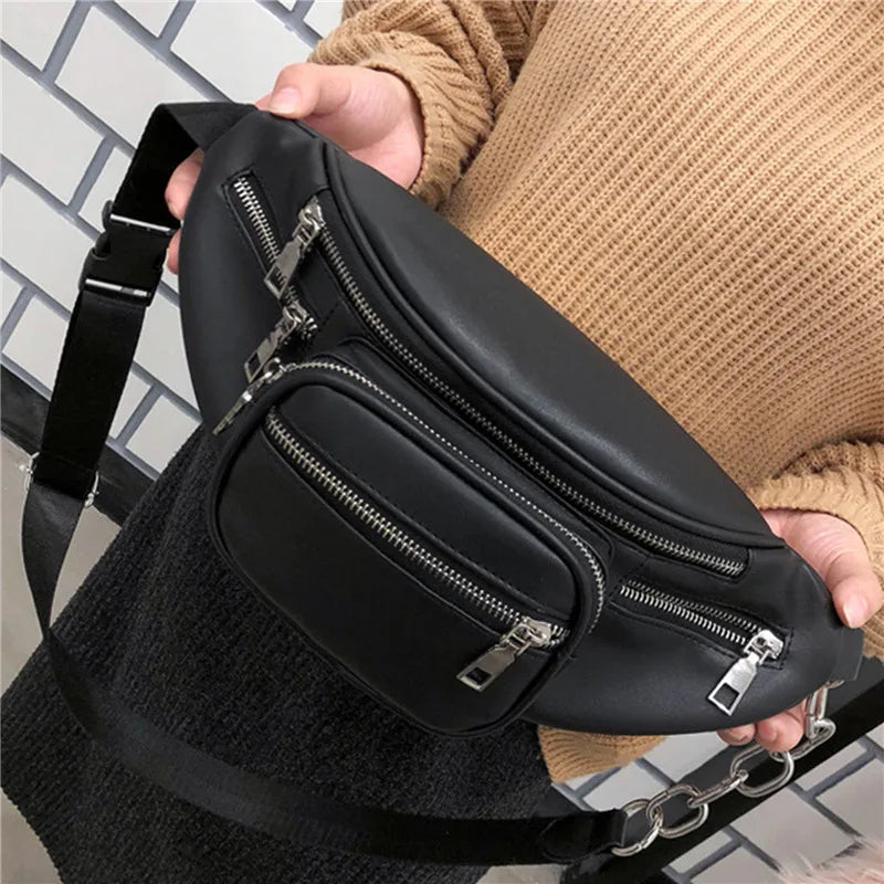 Stone Pattern PU Leather Chain Waist Bag Bananka Bag