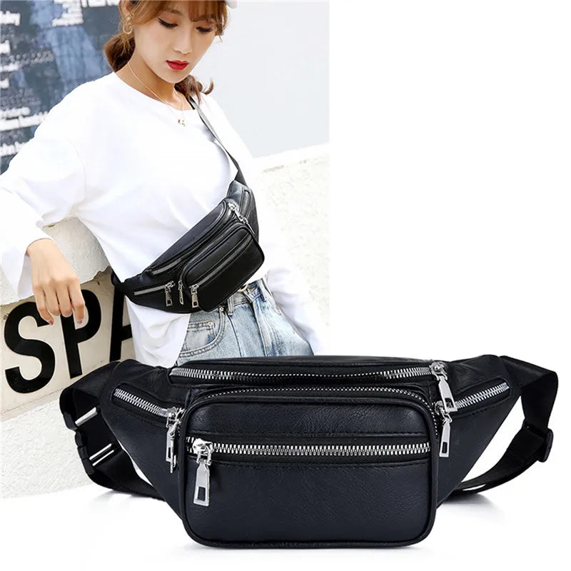 Stone Pattern PU Leather Chain Waist Bag Bananka Bag