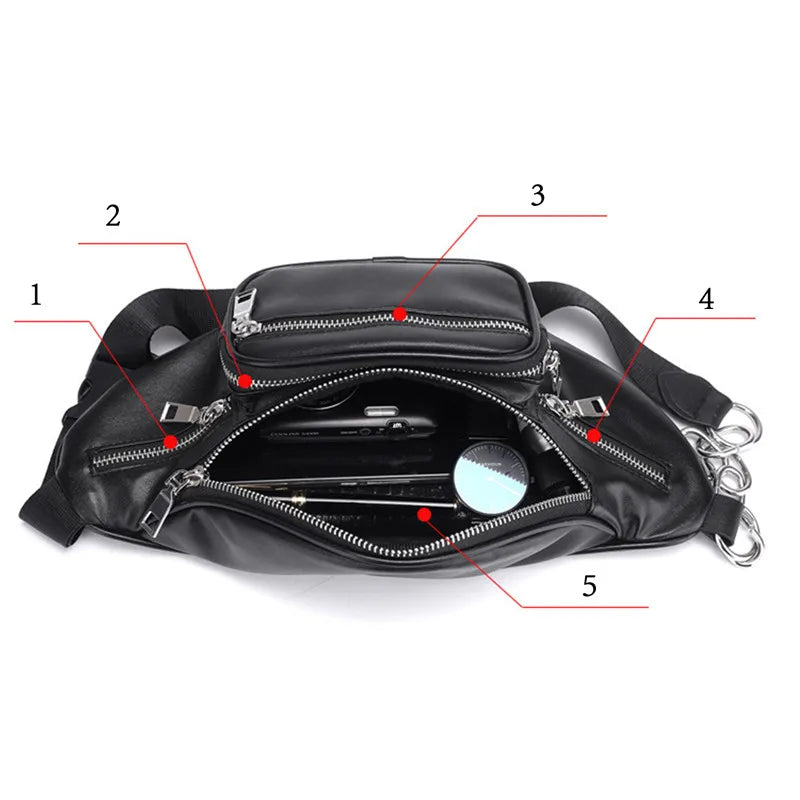 Stone Pattern PU Leather Chain Waist Bag Bananka Bag