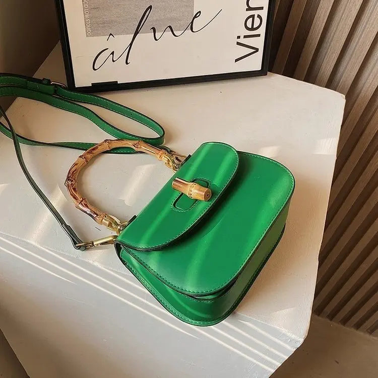 Bamboo Handle Women Handbags Shoulder Bags Pu Leather Crossbody Bag