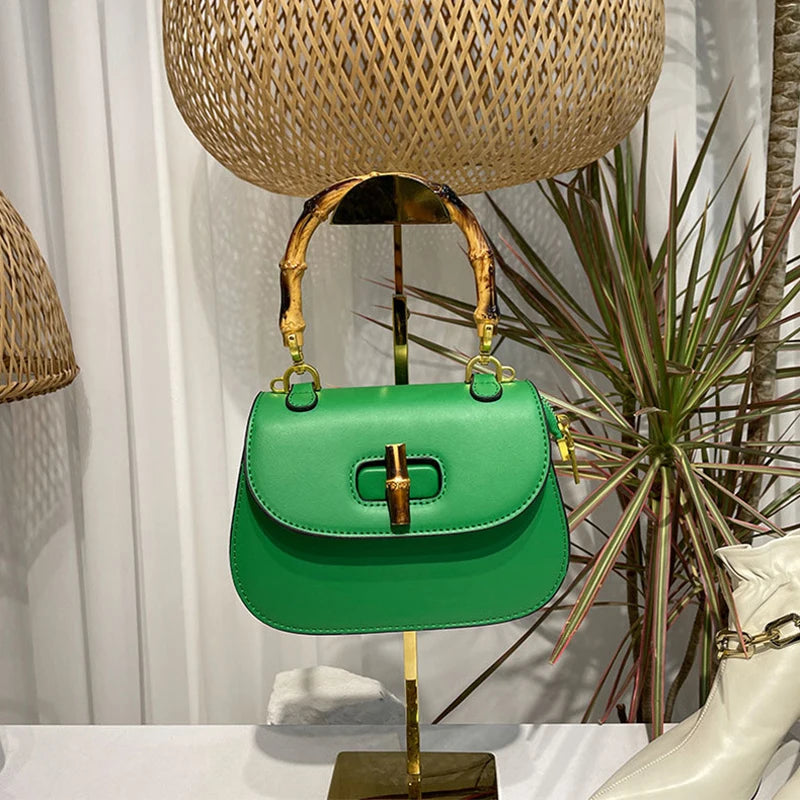 Bamboo Handle Women Handbags Shoulder Bags Pu Leather Crossbody Bag