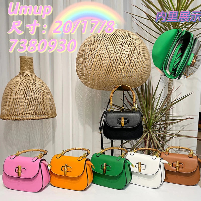 Bamboo Handle Women Handbags Shoulder Bags Pu Leather Crossbody Bag