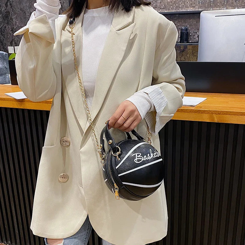 Round Shaped Basketball Shoulder Bags with Acrylic Chain for Women