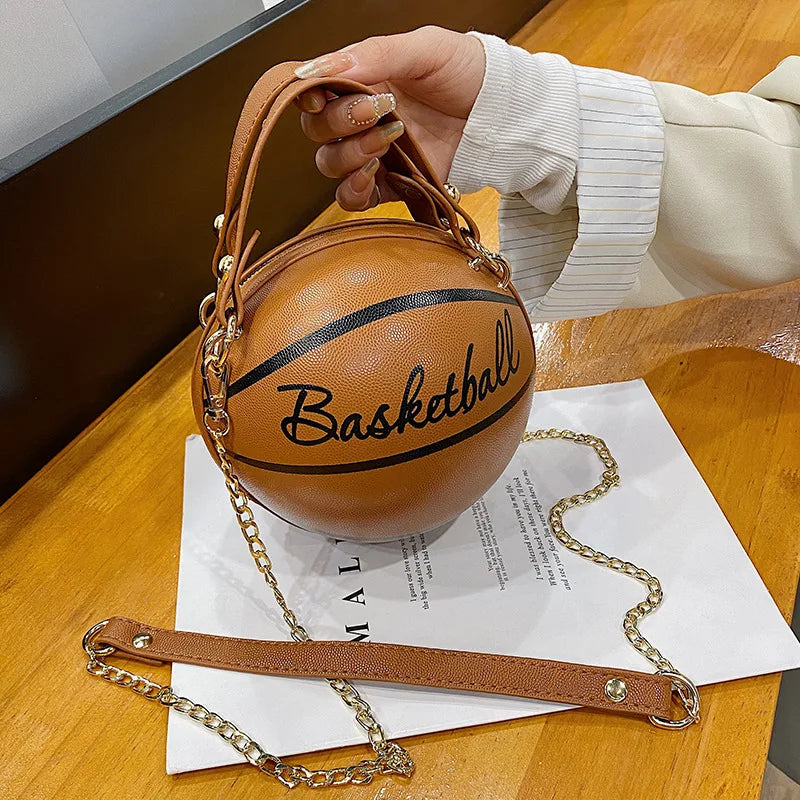 Round Shaped Basketball Shoulder Bags with Acrylic Chain for Women