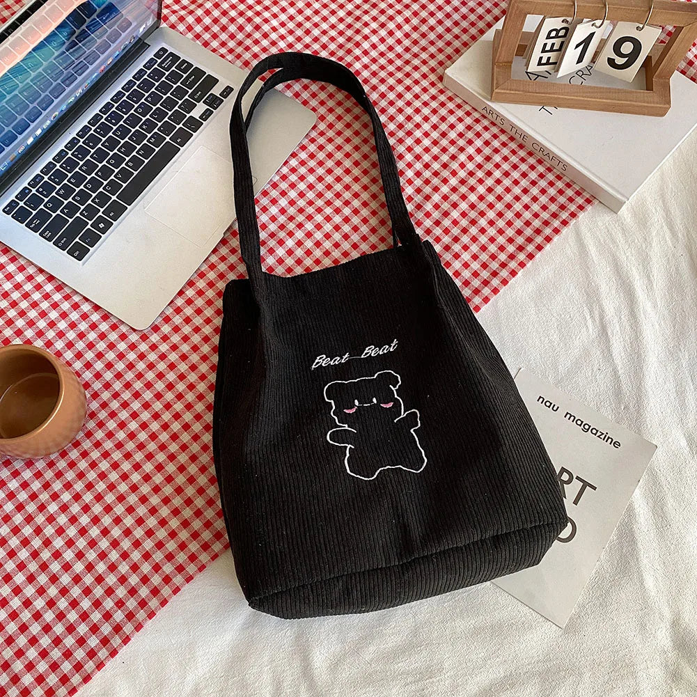 Vintage Bear Pattern Shoulder Bag Large Capacity Underarm Bag
