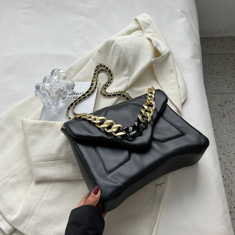 Quilted Flap Shoulder Bag Chain Crossbody Clutch PU Leather Armpit Handbag