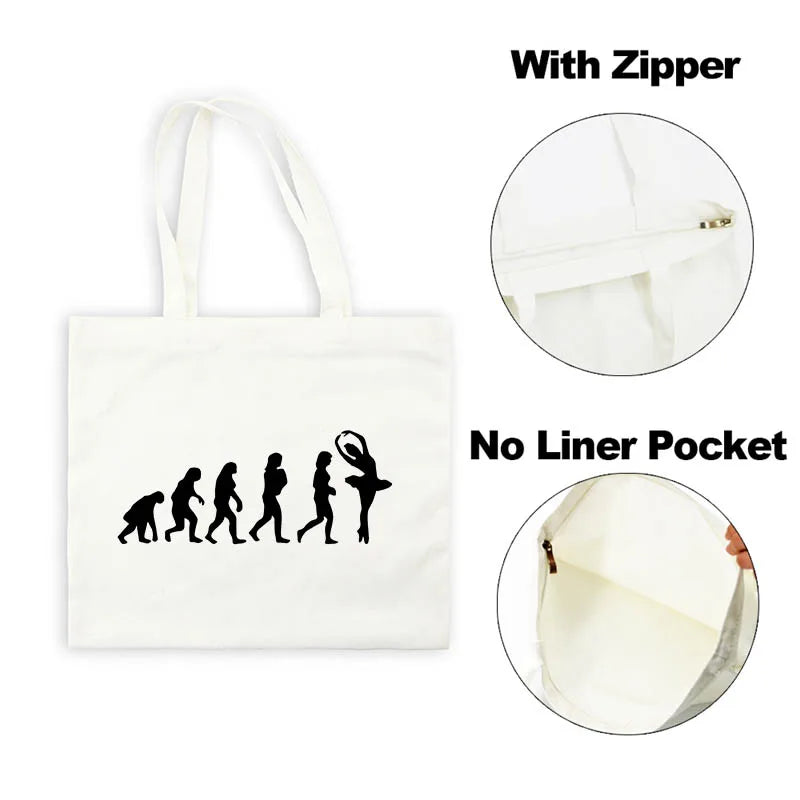 Dancing Ballet Print Women Canvas Tote Bag - Lady Shopper Handbag