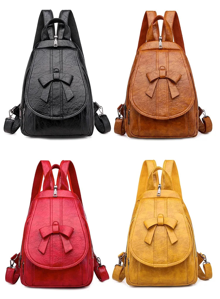 Bow Women Backpack Pu Leather Schoolbags Backpacks Multifunction