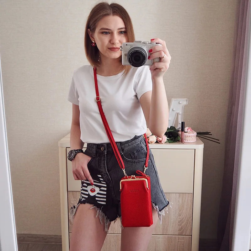 Leather Mini Phone Bag Women Shoulder Clutch Wallet