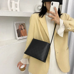 Plaid PU Leather Shoulder Bucket Bag Small Square Messenger Handbag