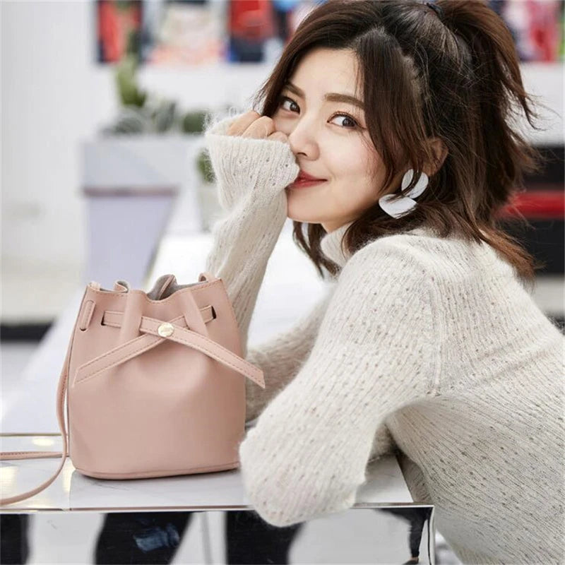 Bucket Shoulder Bag Women Crossbody Bag Drawstring Handbag