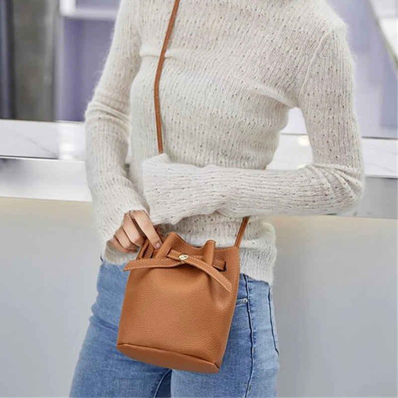 Bucket Shoulder Bag Women Crossbody Bag Drawstring Handbag