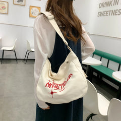Canvas Messenger Bag Large Capacity Embroidered Letters Travel Handbags