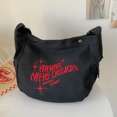 Canvas Messenger Bag Large Capacity Embroidered Letters Travel Handbags