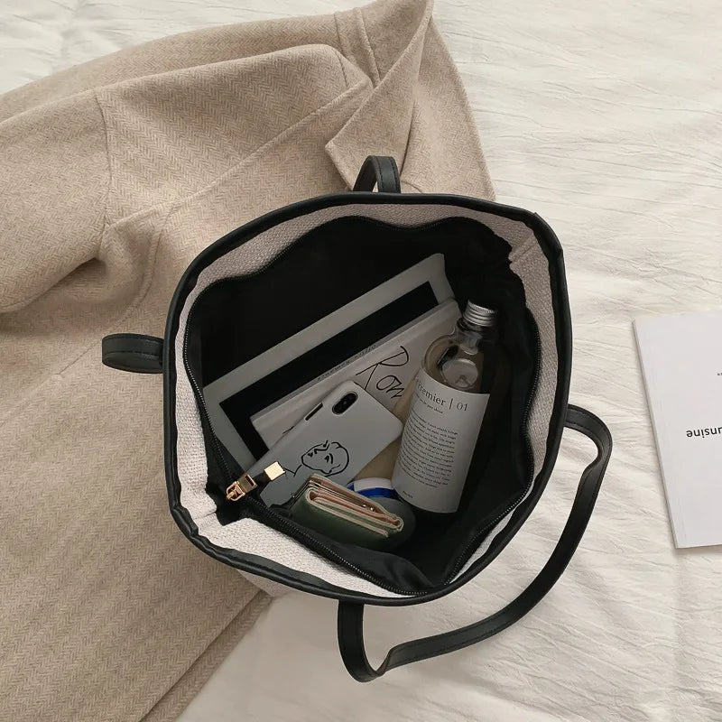 Canvas Shoulder Bag Women Large Capacity Causal Tote Bag Women Handle Handbag