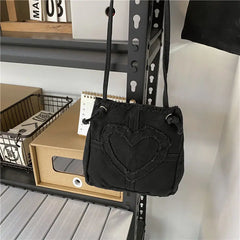 Canvas Women Shoulder Messenger Bag Heart Plaid Ladies Crossbody Bags