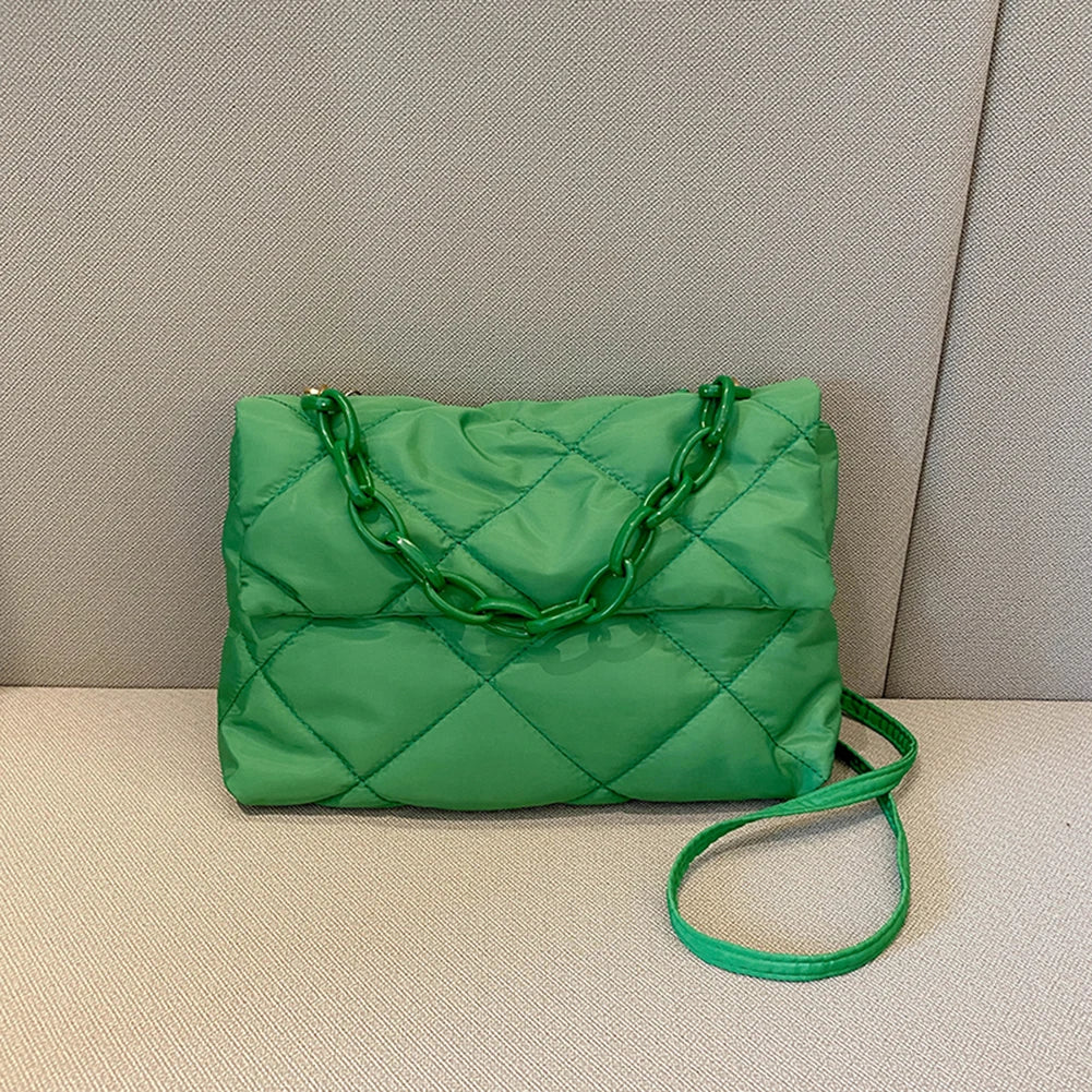 Quilted Chain Crossbody Bag Winter Cotton Padded Women Shoulder Handbag